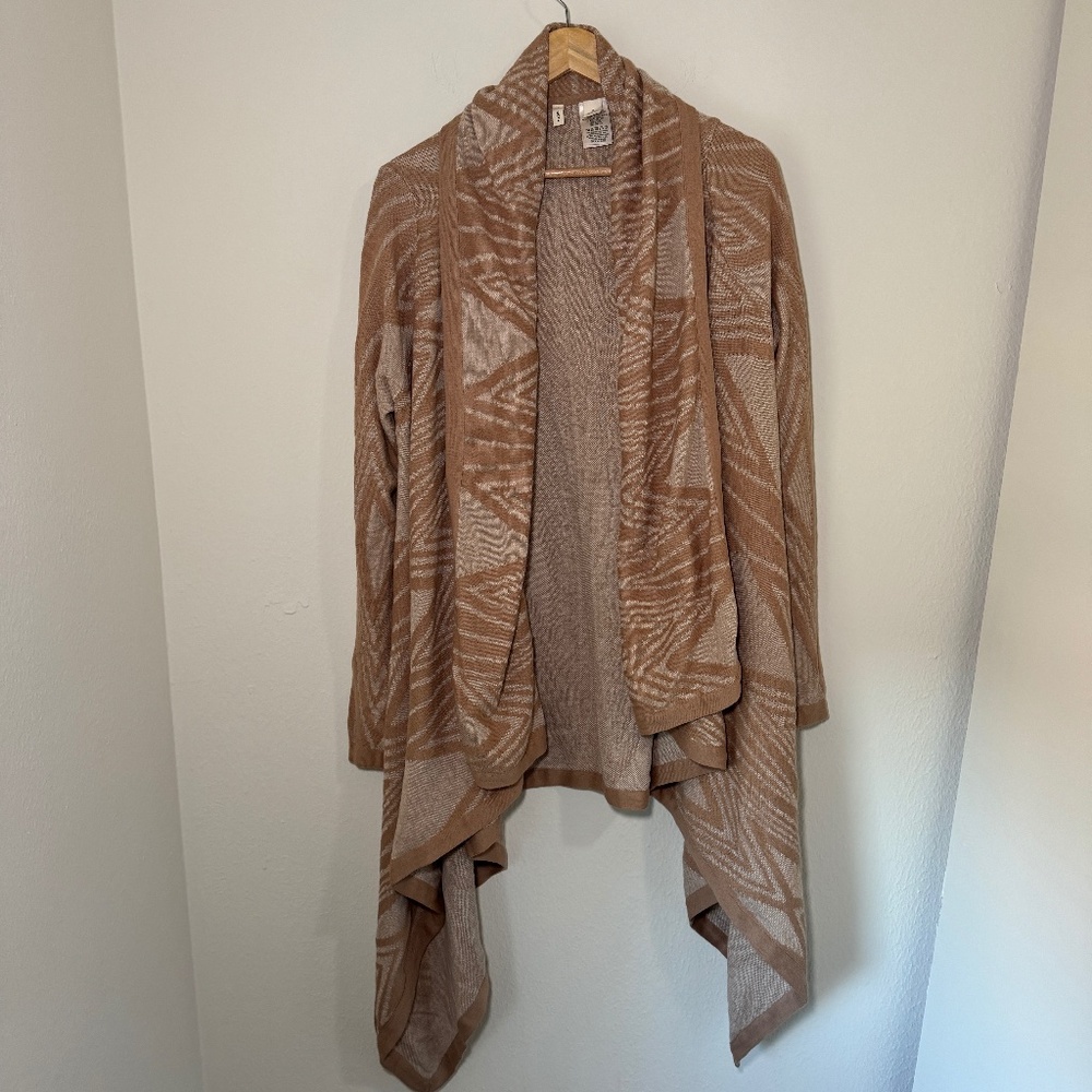 Moth Cardigan Sweater Women's MD Tan Open Front Long Printed Boho